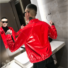 Men's Motorcycle Leather Jacket with Lapel Design