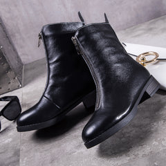 Leather Mid-Calf Martin Boots with Thick Lining