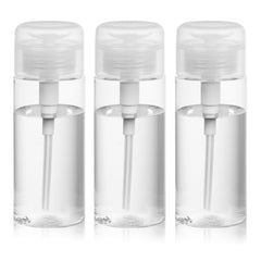 RAMFIYN 5oz Acetone Pump Dispenser 3 Pack Plastic Alcohol Push Down Dispenser with Labels Refillable Alcohol Pump Dispenser Bottle Empty Nail Polish Remover Bottle