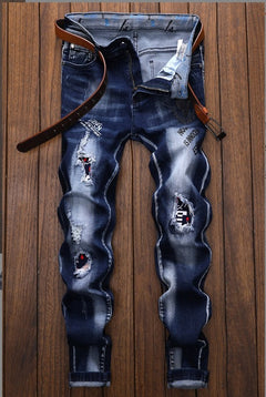 Men's Summer Japanese Style Blue Embroidered Harem Jeans