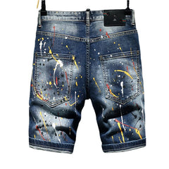 Men's Casual Blue Denim Shorts with Holes