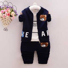 Kid's Spring Autumn Cartoon Bear 3-Piece Outfit Set