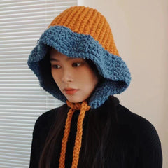 Cute Tethered Color Contrast Knit Beanie Hat