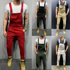 Men's Denim Overalls and Casual Biker Pants Trousers