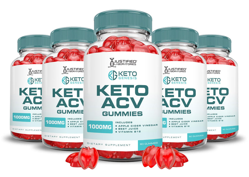(5 Pack) Keto Genesis Keto ACV Gummies Advanced Formula 1000MG Keto Genesis Keto Gummies Apple Cider Vinegar Formulated with Pomegranate Beet Juice Powder B12 Vegan Non GMO 300 Gummys