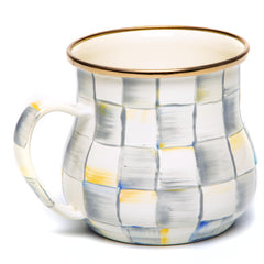 MACKENZIE-CHILDS Enamel Mug Cute Enamelware Coffee and Tea Mug Unique Drinkware 16 Ounces Gray-and-White Sterling Check Set of 1