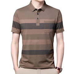 Men's Short Sleeve Striped Business Shirt with Pocket