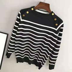 Women's Chic Striped Spandex Autumn Casual Sweater