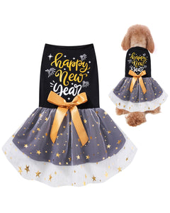 Happy New Years Dog Dress for Small Dogs Girl ClothesPet Cat Apparel (Medium)