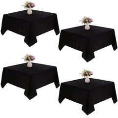 JALANCY 4 Pack Square Table Cloth 85x85 Inch Black Tablecloth Machine Washable Fabric Polyester Table Cover for Dining Buffet Parties Picnic Events Weddings and Restaurants（Black）