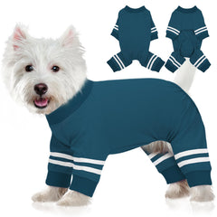 BRKURLEG Dog Pajamas Cotton Pup Jumpsuit Soft 4 Legs Onesie Pjs Clothes for Puppy and Cat Dog Recovery Suit for Small Medium Dogs Breathable Dog Jammies for Boys and Girls (Peacock Blue M)