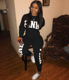 Slim Fit Letter Print Sports Two-Piece Set for Women
