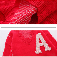 V Neck Embroidered Frayed Hem Sweater for All Seasons