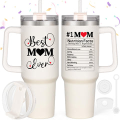 LiqCool Mom Christmas Gifts 40 Oz Best Mom Ever Tumbler Cup Gifts for Mom from Daughter Son Gifts for Mom Christmas Unique Popular Christmas Presents Gifts Ideas for Mom Wife Women(Cream)