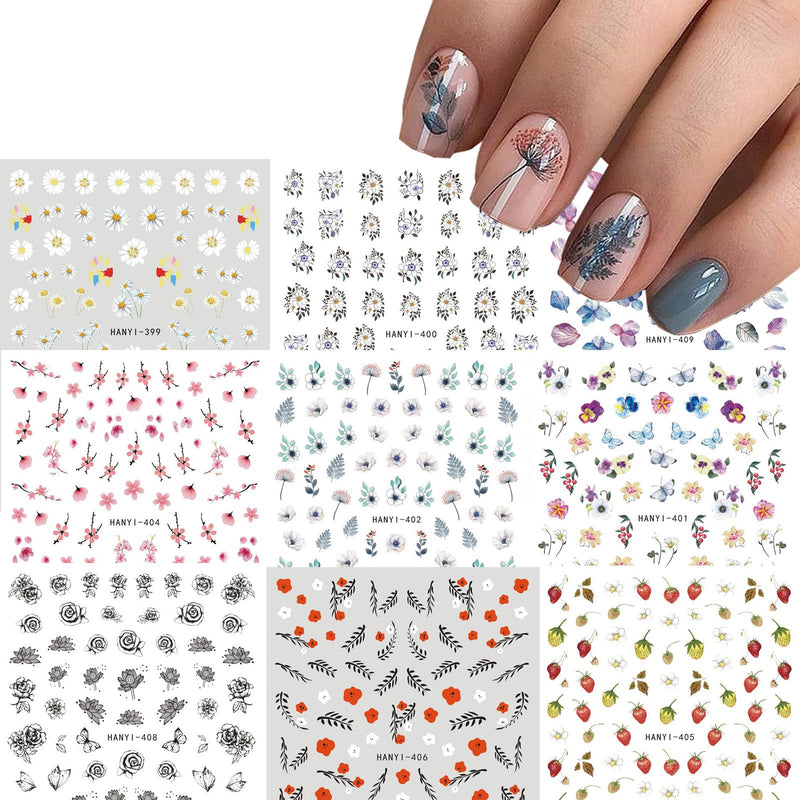 9 Sheets Flower Nail Art Stickers Decals 3D Self-Adhesive Pegatinas Uñas Spring Summer Daisy Butterfly Leaf Floral Nail Design Pink White Yellow Nail Supplies for Women Nail Accessories Decorations…