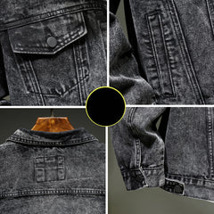 Men's Vintage Washed Ash Denim Jacket - Slim Fit