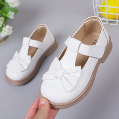 Fashion Solid Color Girls' Leather Loafers with Bow