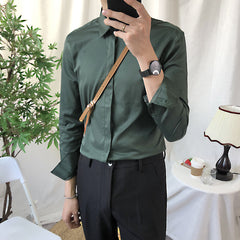 Men's Long Sleeve Casual Shirt - Slim Fit Solid Color
