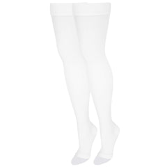 NuVein Medical Compression Stockings 20-30 mmHg Support Women & Men Thigh Length Hose Open Toe White Large