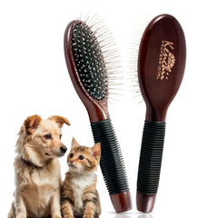 Kenchii Pet Grooming Metal Pin Brush for Dogs and Cats Solid Wood Handle Non Slip Grip Detangling and Shedding Brush for Long or Short Haired Pets Size Small