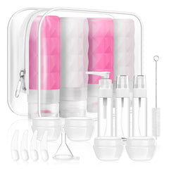 20 Pack Travel Bottles Set Leak Proof TSA Approved Travel Size Containers Silicone Squeezable Travel Essentials Jar Accessories for Conditioner Shampoo Lotion & Body Wash Accessories (Pink+Clear)