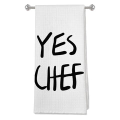 OFJE Yes Chef Minimalistic Waffle Kitchen Towel Dish Towel Cloth 16x24Yes Chef Tea Towel for BakingYes Chef Dish Towels for Drying DishesLet Me Cook Dish Towel Chef’s Towel (White)