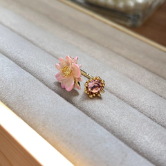 Three-Dimensional Flower Enamel Ring for Women