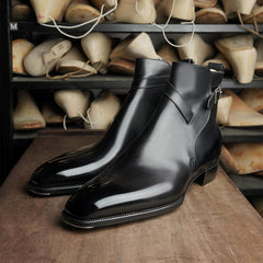 Black Lace Up Square Toe Ankle Boots for Men