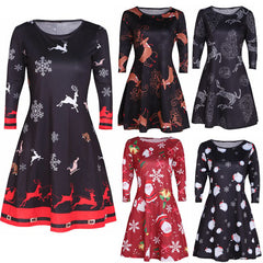 Multi-Flower Christmas Print Dress for Women