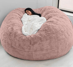 Giant Fur Bean Bag Chair Cover for Kids Adults (No Filler) Living Room Furniture Big Round Soft Fluffy Faux Fur Beanbag Lazy Sofa Bed Cover (Light Pink 5FT)