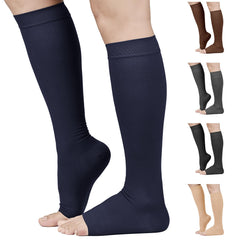 TOFLY® Compression Stockings (Pair) Graduated Compression 20-30mmHg Opaque Unisex Open Toe Knee High Compression Socks for Varicose Veins Edema Shin Splints Nursing Travel Navy Blue M