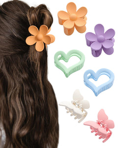 HAIMEIKANG 6 PCS Hair Clips - Matte Flower Heart Butterfly Hair Claw Clips for Women Girls - Non-Slip and Strong Hold Claw Clips for Thin/Medium/Thick Hair