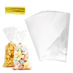 Cellophane Treat Bags 200 PCS Cellophane Bags Clear Cellophane Treat Bags 6x10 Inches Cellophane Candy Goodie Gift Bags with 200 Gold Twist Ties for Birthday Weddings Halloween Party Favors