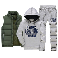 Men's Casual Sportswear Set with Vest and Hoodie (3 Pieces)