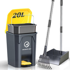 Outdoor Dog Poop Trash Can & Plastic Pooper Scooper Set for Yard - 20L/5.2 Gallen Dog Waste Trash Can Pet Waste Disposal Station with Inner Bucket (Trash Can + Metal Pooper Scooper)