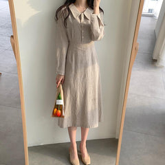 2020 Korean Style Long Sleeve Checkered Dress