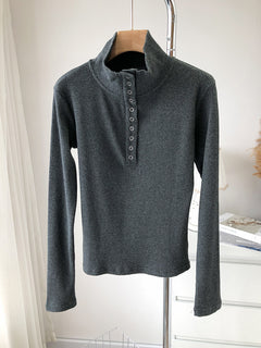 High Neck Stretch Long Sleeve Knit Top