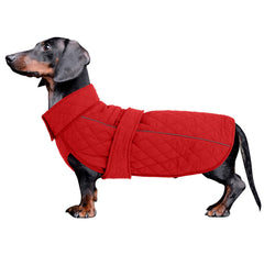 Dachshund Coat Waterproof Perfect for Dachshund Sausage Puppy Winter Jacket with Padded Fleece Lining Dog Clothing with Bands and Underbelly Protection - Red - XS