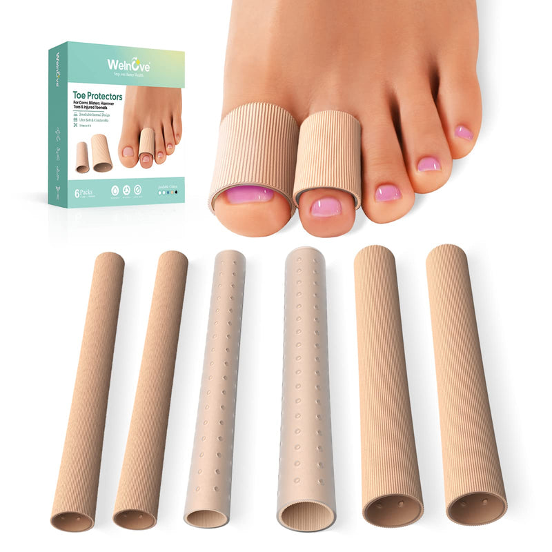 Welnove Cuttable Toe Tubes Sleeves - 6 Pack Zehenschützer für Hammerzehen Hühneraugen Schwielen Blasen - Stoff & atmungsaktives Gel-Futter Zehenschützer Relief Toe Druck Schmerzen……