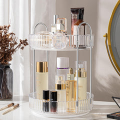 ALUYUYO Rotating Makeup Organizer 360° Spinning Makeup Storage Holder Rack Dresser Bathroom Organizer Countertop Large Capacity Perfume Skincare Lipstick Organizer for Vanity.(2 Tiers Transparent)