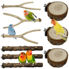 PINVNBY 9 PCS Natural Wood Perches for Birds Bird Perches for Cage Wooden Perches Toys Accessories for Parakeet Cockatiel Parrotlets Budgie Conure Lovebirds