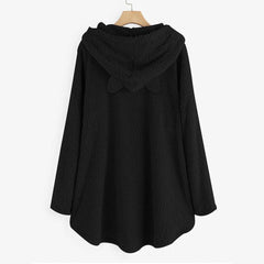 Long Sleeve Cat Print Hoodie with Irregular Hem