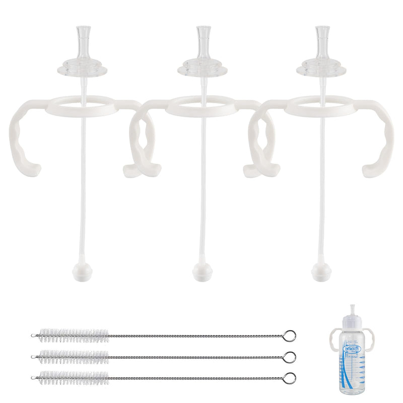 3 Pack Straw Cup Conversion Kit for Dr Browns Narrow Baby Bottles Spill-Proof Transition Kit with Silicone Straw Nipple Weighted Straw Handle 6m+