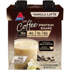 Atkins Iced Coffee Vanilla Latte Protein-Rich Shake Keto Friendly and Gluten Free. (4 Shakes)