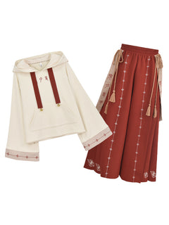 Original Forest Girl Style Sweater & Wide-Leg Pants Set