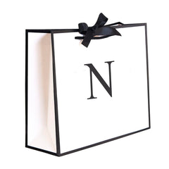 QLSKO Initial Gift Bag with Bow Ribbon Personalized Horizontal Paper Bag Monogrammed Birthday Gifts for Women Men (N-Medium)