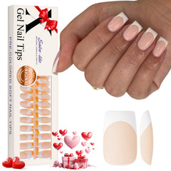 KQueenest Gel French Nail Tips 300 Pcs White French Tip Press on Nails Short Medium Square Natural Acrylic Nail Press on Pre-Applied Gel x Nail Tips Easy Fake Nail Tips for Nail Art Nude