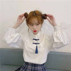 Korean Women's Casual Long Sleeve White Shirt