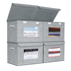 Univivi Fabric Foldable Storage Boxes [4-Pack] Large Collapsible Stackable Storage Bins with Lids Closet Organizers and Storage Cube Basket for Home Office Bedroom (Grey 17 x 12 x 12")