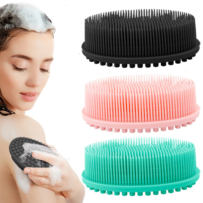 3 Pack Silicone Body Scrubber Soft Silicone Loofah Exfoliating Body Scrubber Silicone Body Brush Bath Shower Scrubber for Body 2 in 1 Bath and Shampoo Wash Brush for Skin Exfoliation Men Women